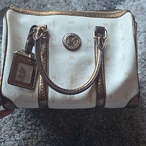 Metro City Cream Satchel with Metallic Gold Trim